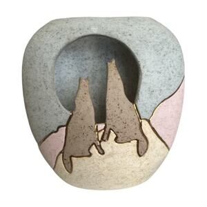 Southeast Art Pottery Matte Stone Finish Howling Coyotes Vase